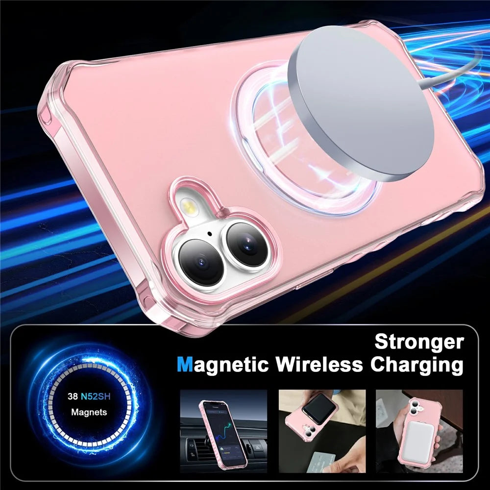 For iPhone 17 Case Compatible with MagSafe Matte Kickstand Hybrid Phone Cover Small Wavy Edge - Pink - 2