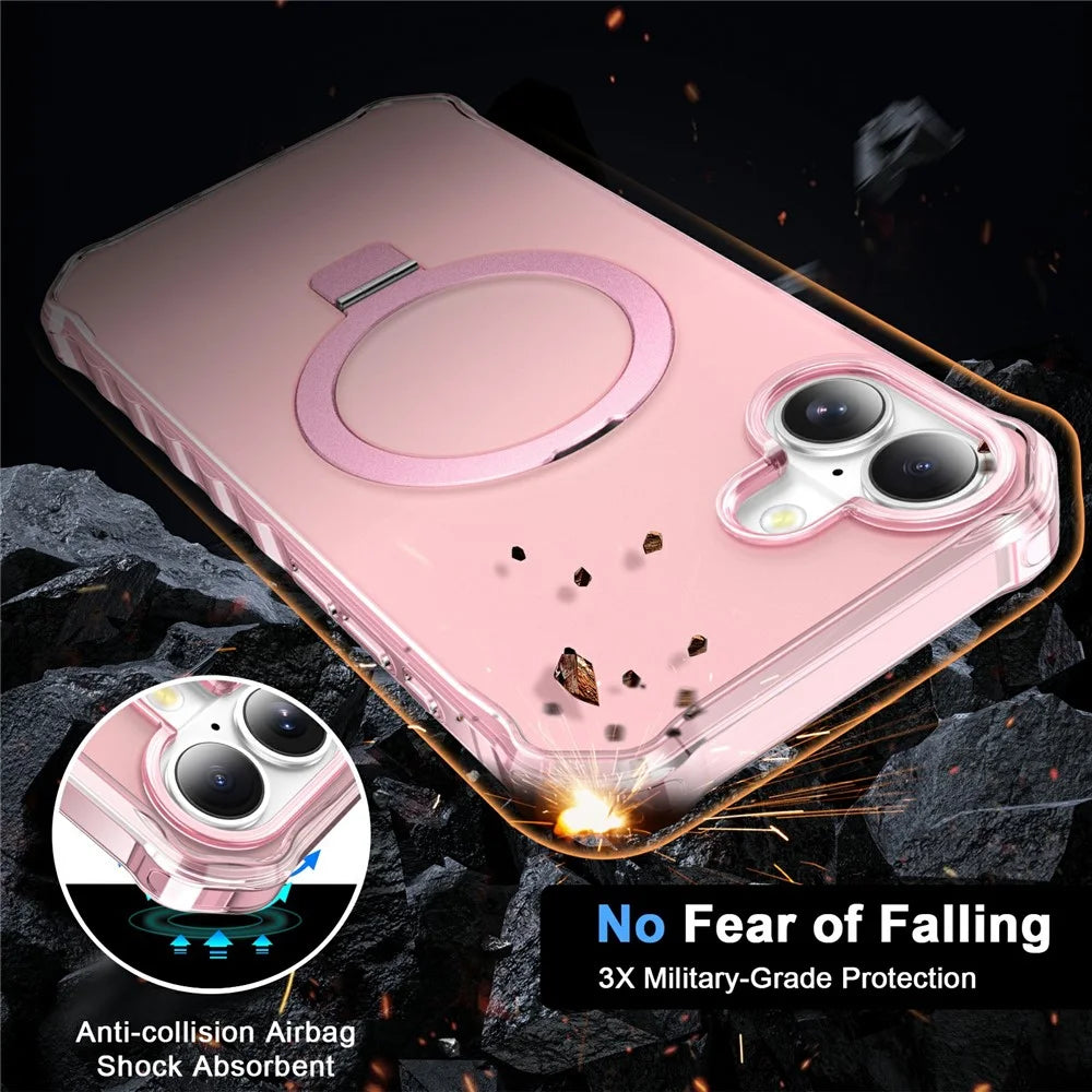 For iPhone 17 Case Compatible with MagSafe Matte Kickstand Hybrid Phone Cover Small Wavy Edge - Pink - 3