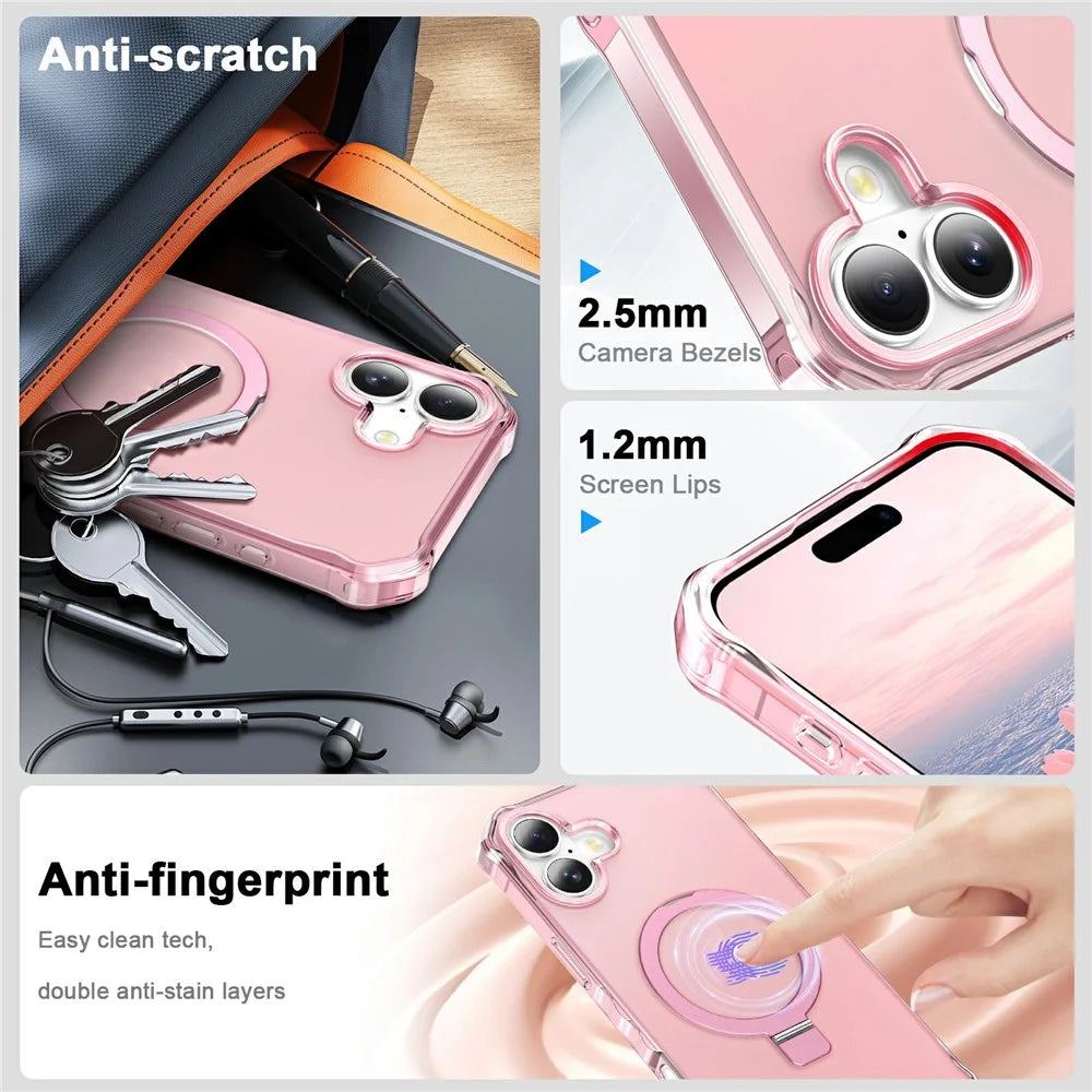 For iPhone 17 Case Compatible with MagSafe Matte Kickstand Hybrid Phone Cover Small Wavy Edge - Pink - 4