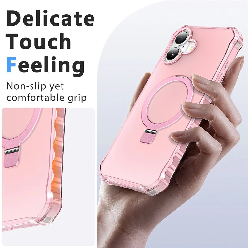 For iPhone 17 Case Compatible with MagSafe Matte Kickstand Hybrid Phone Cover Small Wavy Edge - Pink - 6