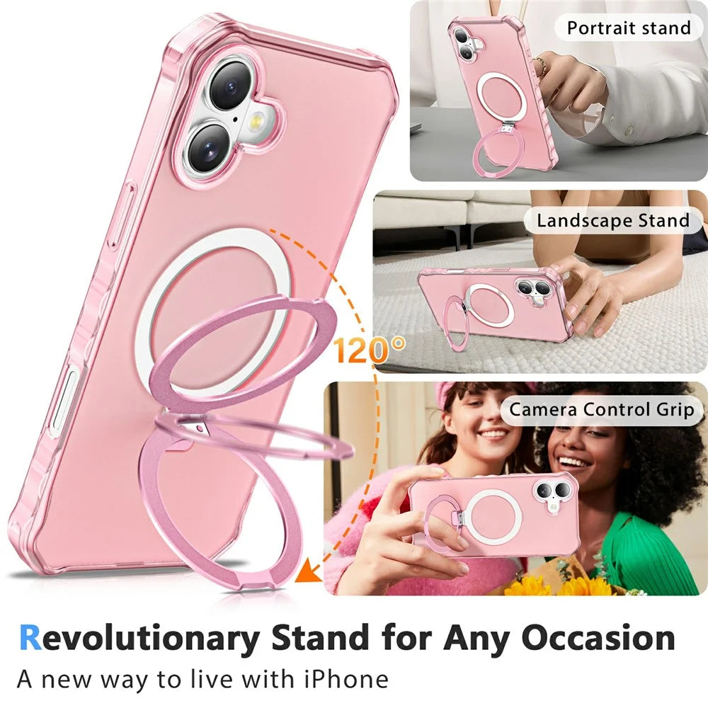For iPhone 17 Case Compatible with MagSafe Matte Kickstand Hybrid Phone Cover Small Wavy Edge - Pink - 7