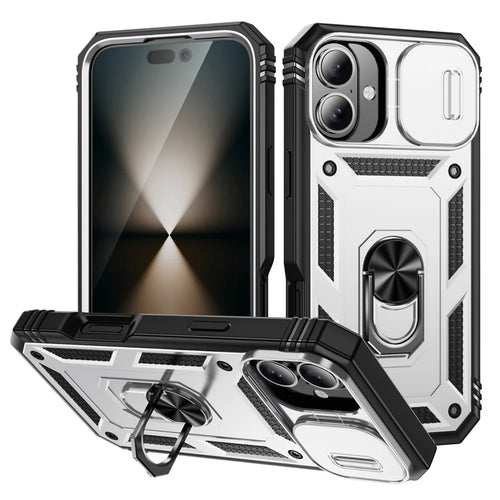 For iPhone 17 Case TPU + PC Slide Camshield Kickstand Phone Cover - White - 1