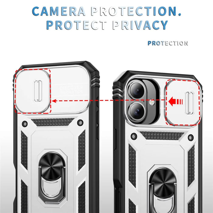For iPhone 17 Case TPU + PC Slide Camshield Kickstand Phone Cover - White - 3