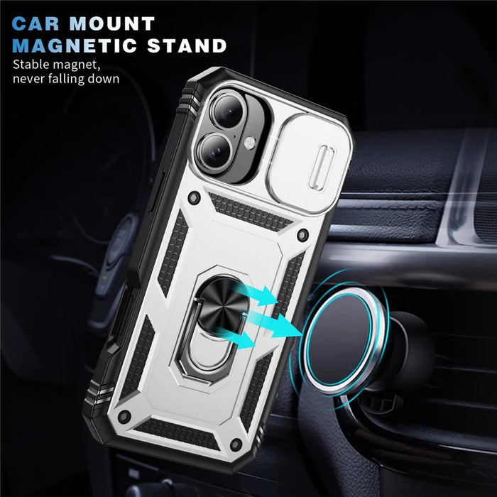 For iPhone 17 Case TPU + PC Slide Camshield Kickstand Phone Cover - White - 6