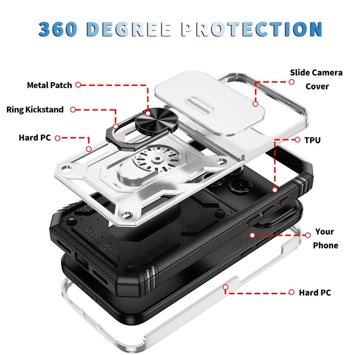 For iPhone 17 Pro Case TPU + PC Slide Camshield Kickstand Phone Cover - White - 4