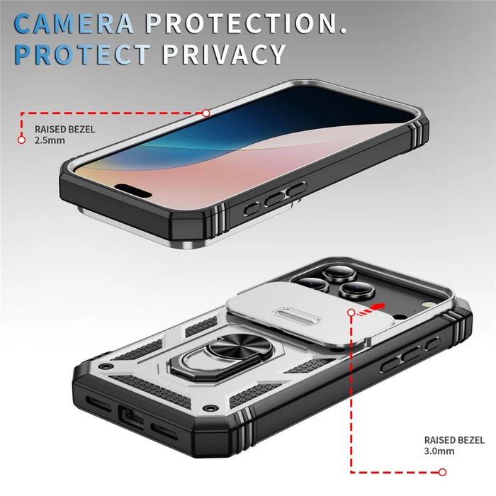 For iPhone 17 Pro Case TPU + PC Slide Camshield Kickstand Phone Cover - White - 5