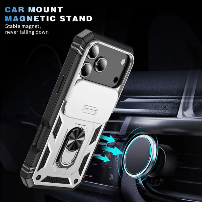 For iPhone 17 Pro Case TPU + PC Slide Camshield Kickstand Phone Cover - White - 6