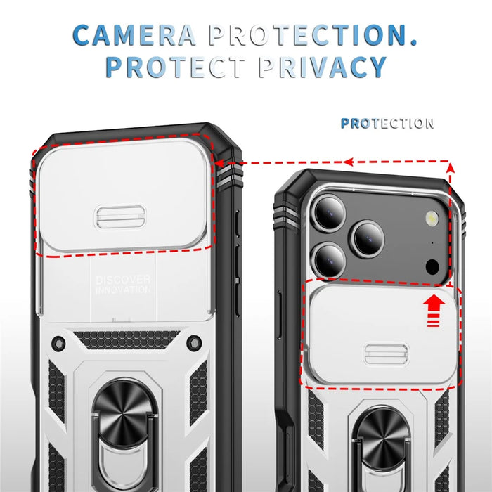 For iPhone 17 Pro Max Case TPU + PC Slide Camshield Kickstand Phone Cover - White - 3