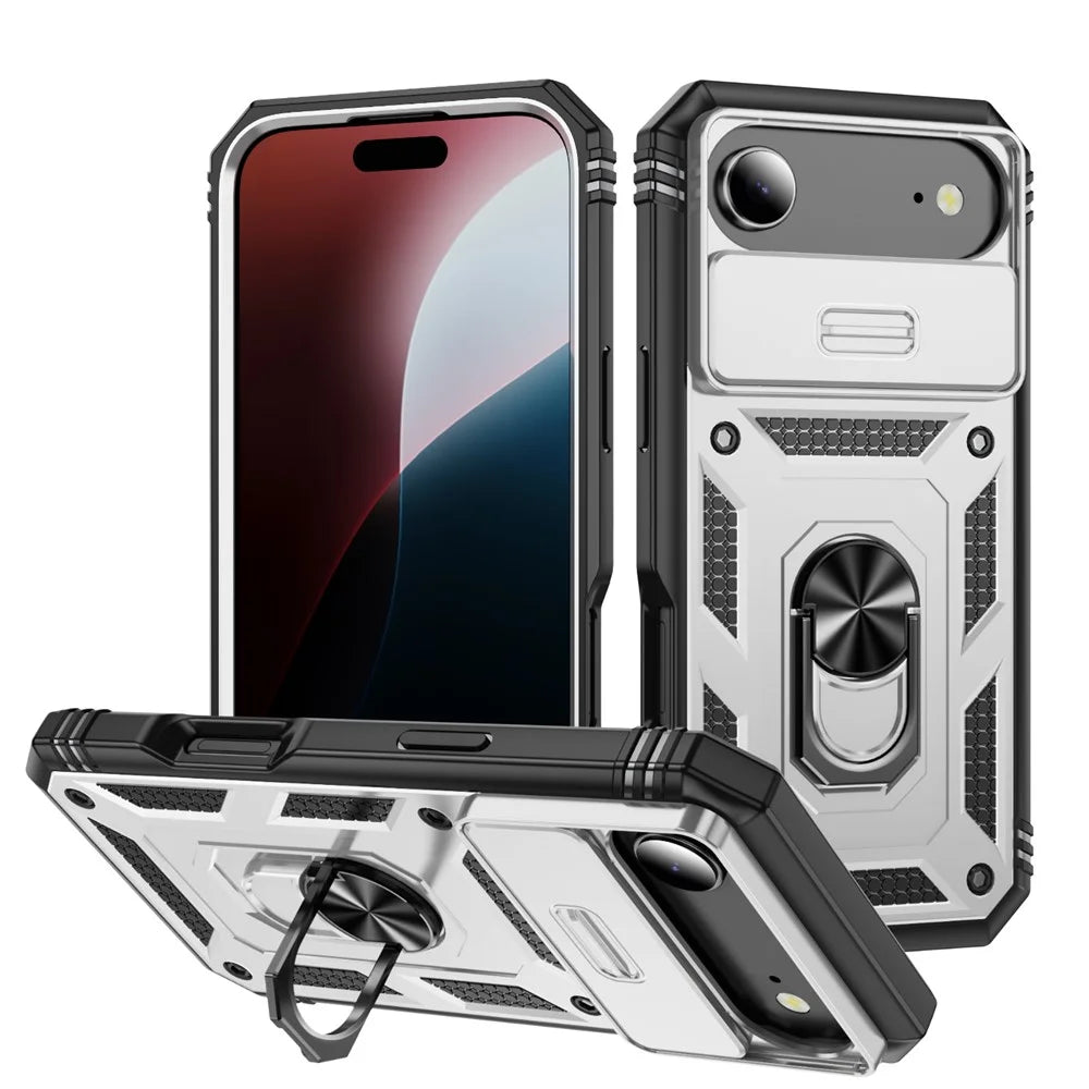 For iPhone Air Case TPU + PC Slide Camshield Kickstand Phone Cover - White - 1