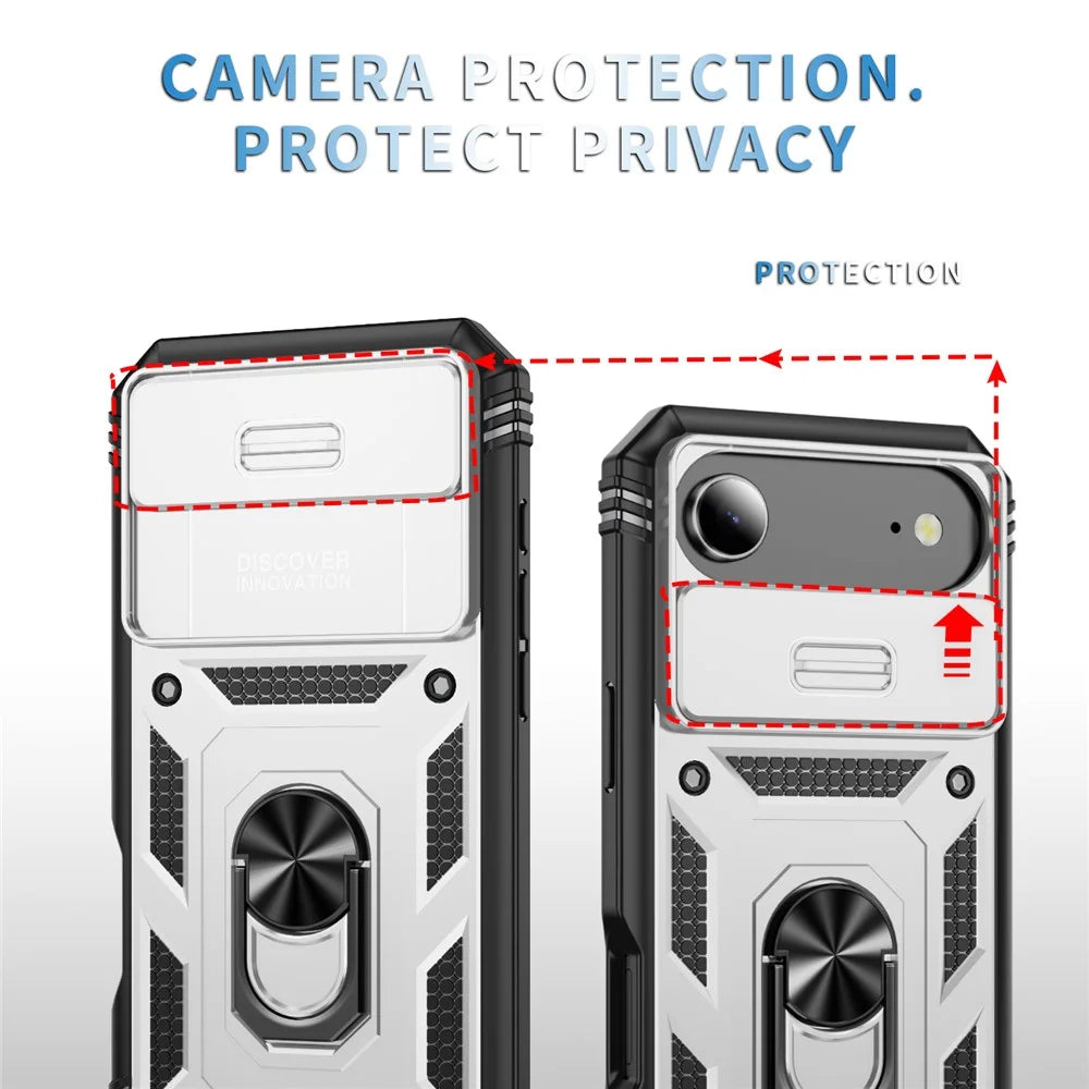 For iPhone Air Case TPU + PC Slide Camshield Kickstand Phone Cover - White - 3