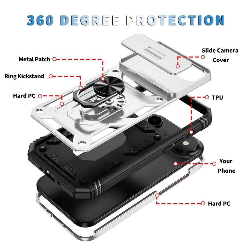 For iPhone Air Case TPU + PC Slide Camshield Kickstand Phone Cover - White - 4