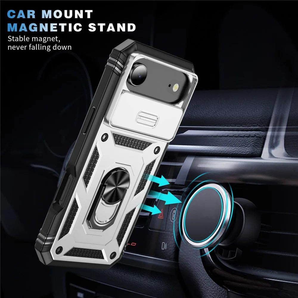 For iPhone Air Case TPU + PC Slide Camshield Kickstand Phone Cover - White - 6