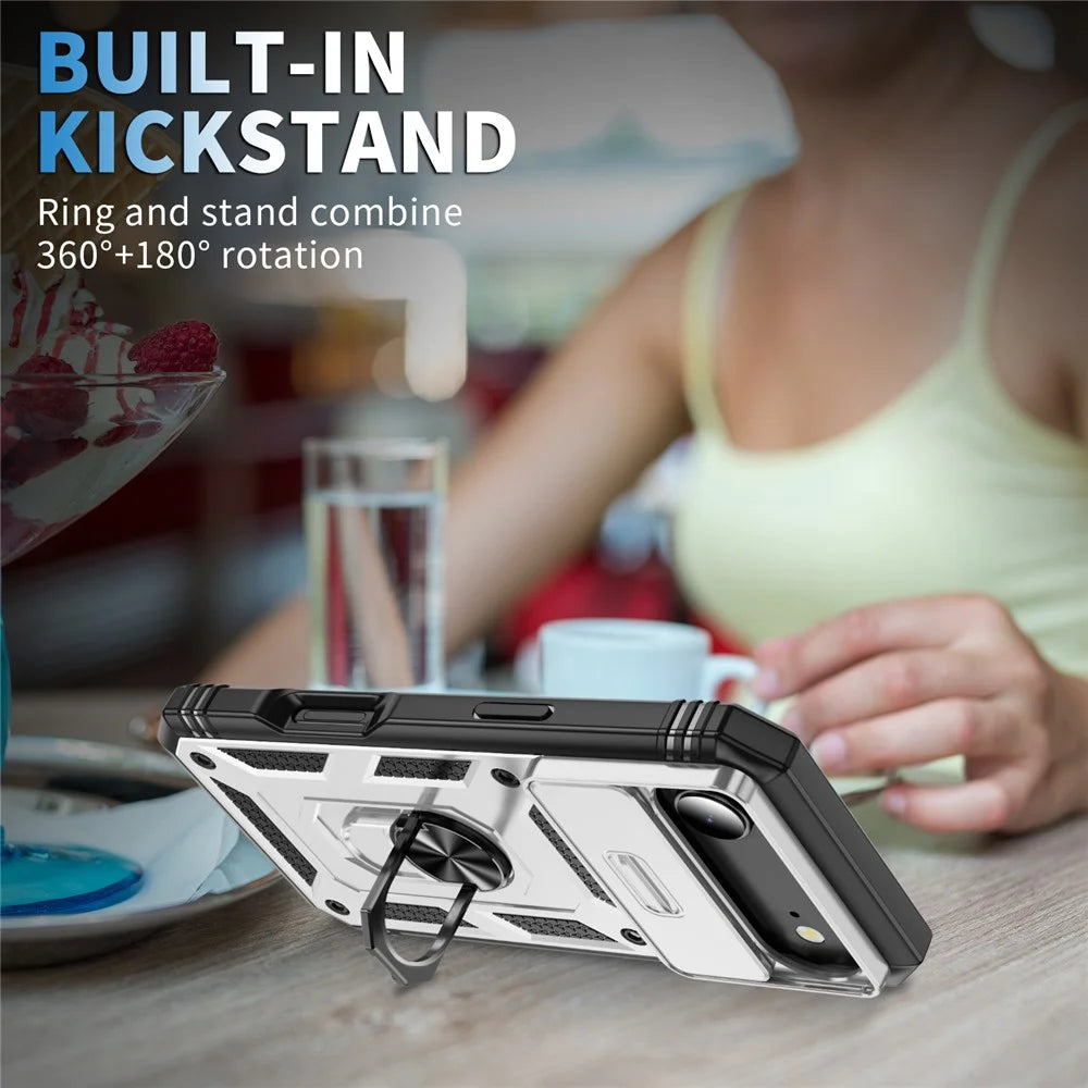 For iPhone Air Case TPU + PC Slide Camshield Kickstand Phone Cover - White - 7