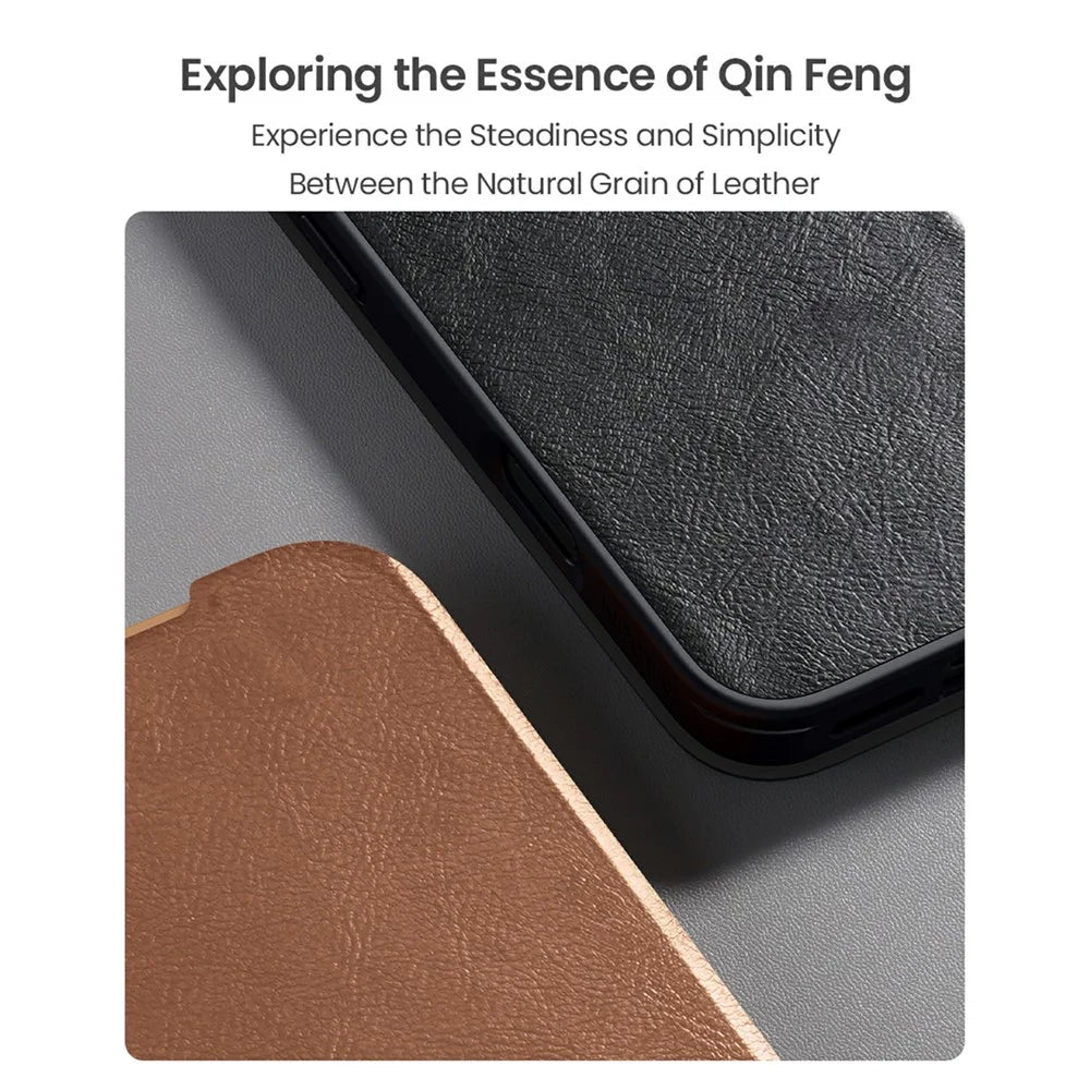 NILLKIN Qin Pro Series for iPhone 18 Pro / 17 Pro Case with Card Slots Leather Phone Cover - Brown - 5