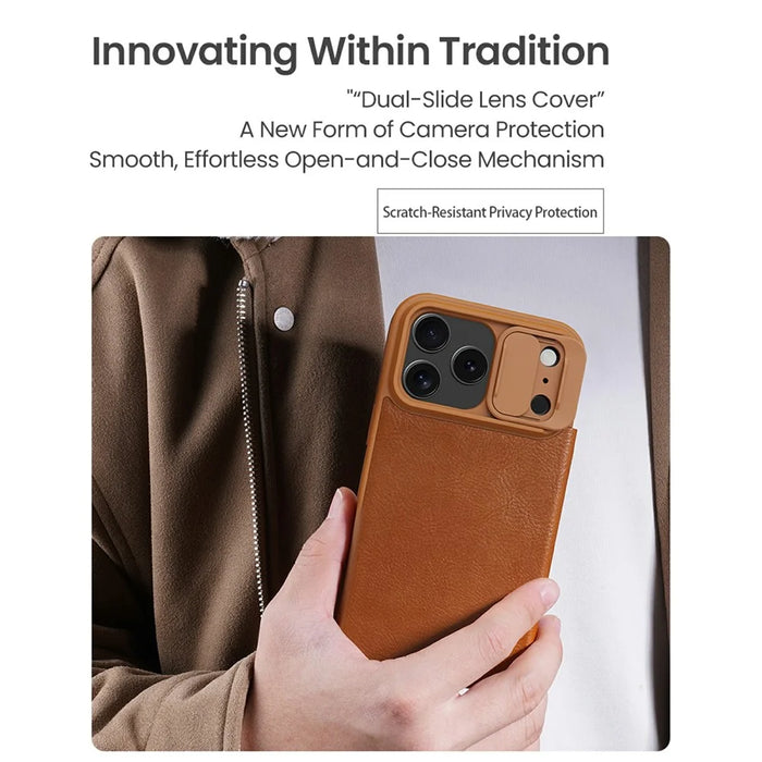 NILLKIN Qin Pro Series for iPhone 18 Pro / 17 Pro Case with Card Slots Leather Phone Cover - Brown - 6