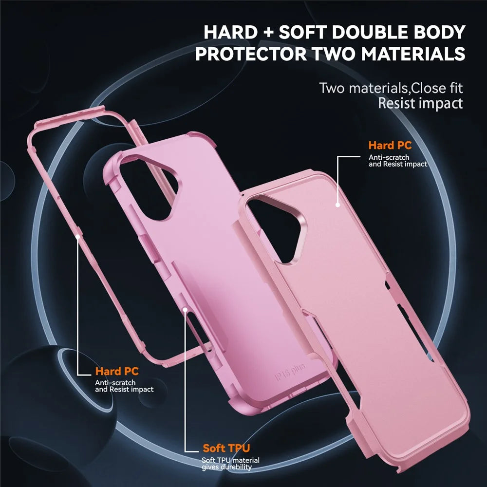 For iPhone 17 Case 3 in 1 Shockproof TPU PC Phone Cover - Pink - 5