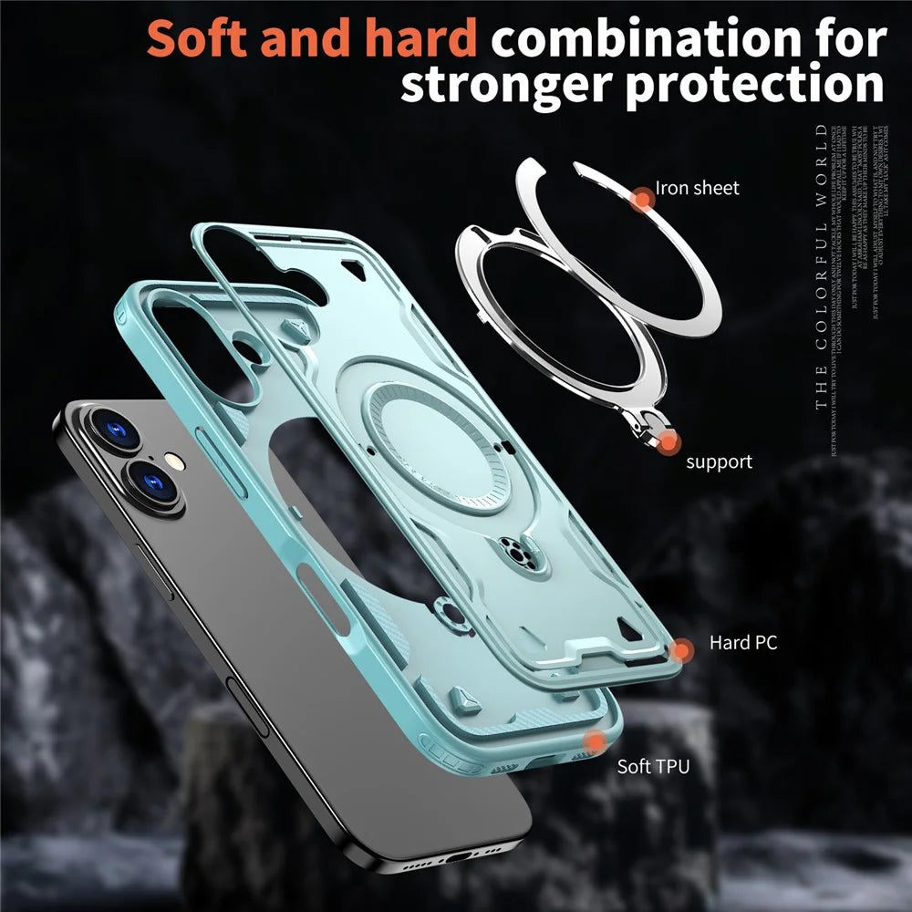 For iPhone 17 Case Compatible with MagSafe Military Protection PC + TPU Kickstand Phone Cover - Baby Blue - 4