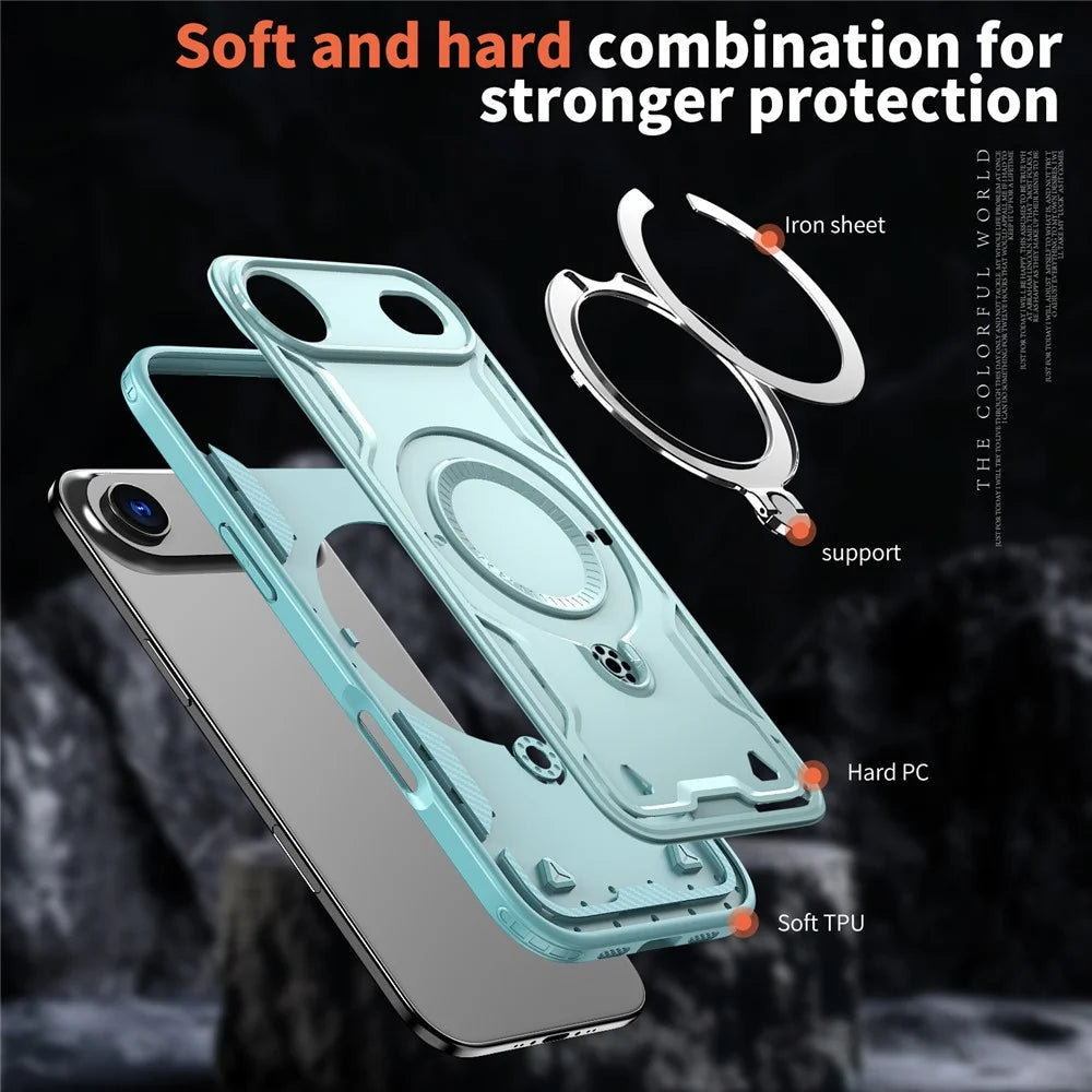 For iPhone Air Case Compatible with MagSafe Military Protection PC + TPU Kickstand Phone Cover - Baby Blue - 4