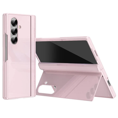 For Samsung Galaxy Z Fold7 5G PC Phone Case with Back Cover Kickstand and Tempered Glass Film - Pink - 1