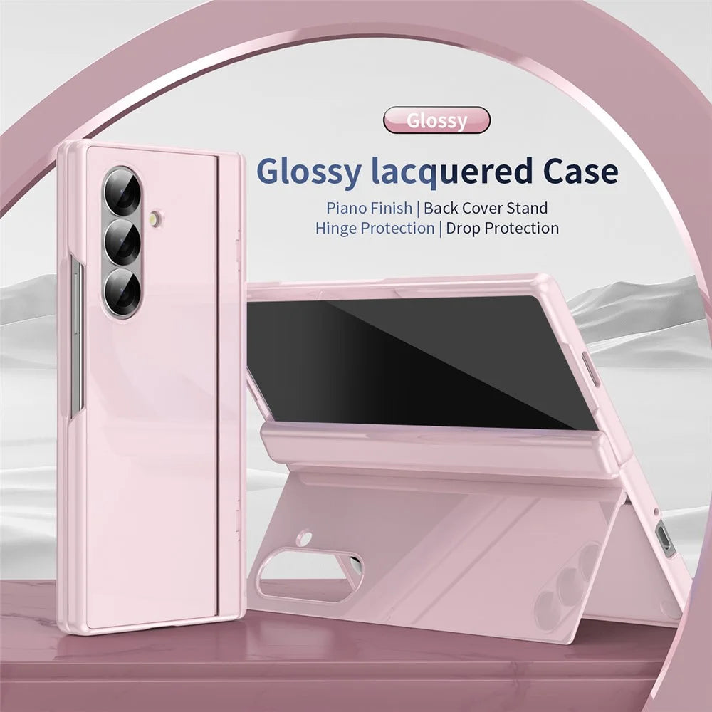 For Samsung Galaxy Z Fold7 5G PC Phone Case with Back Cover Kickstand and Tempered Glass Film - Pink - 2