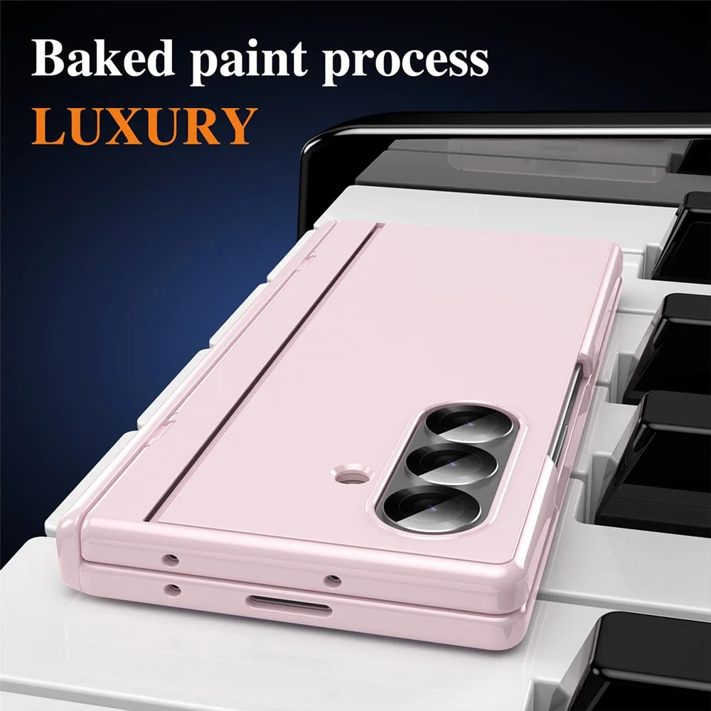 For Samsung Galaxy Z Fold7 5G PC Phone Case with Back Cover Kickstand and Tempered Glass Film - Pink - 6