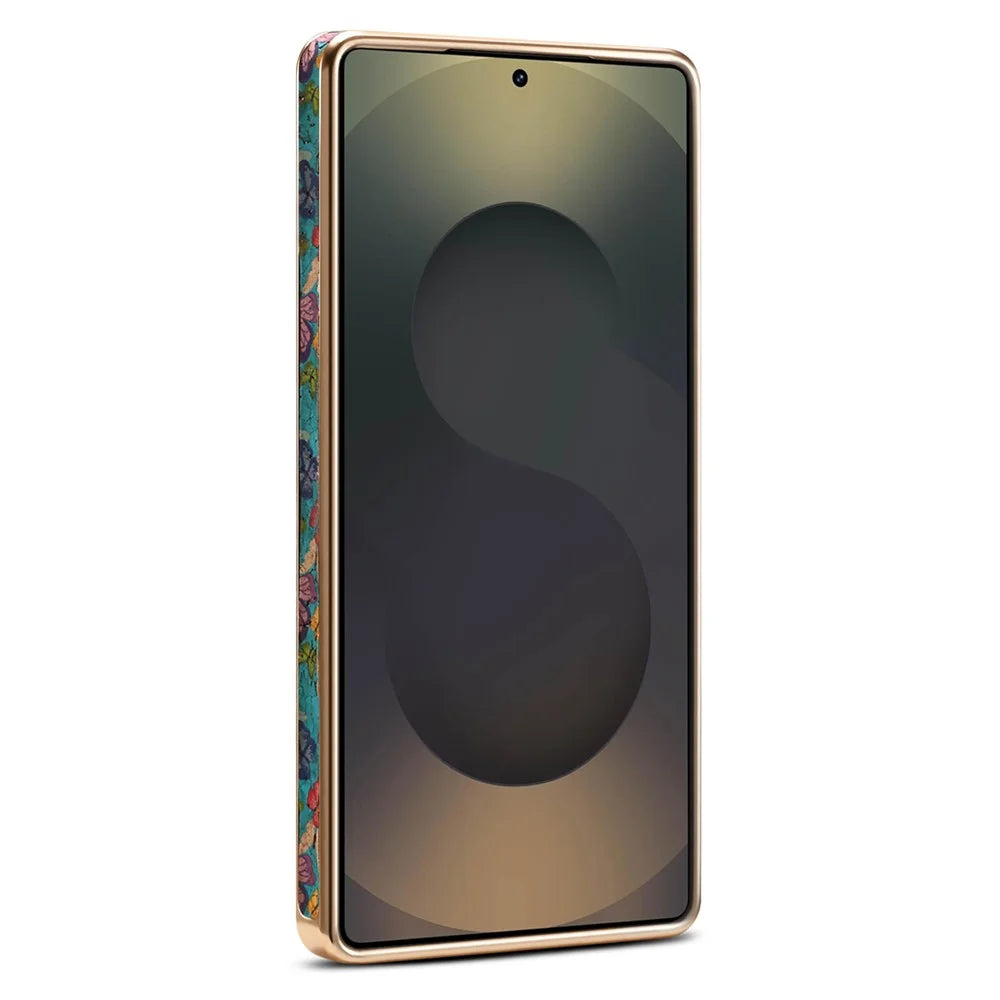 A22 For Samsung Galaxy S24 Ultra Magnetic Case Kickstand Electroplated Floral Phone Cover - Blue - 2