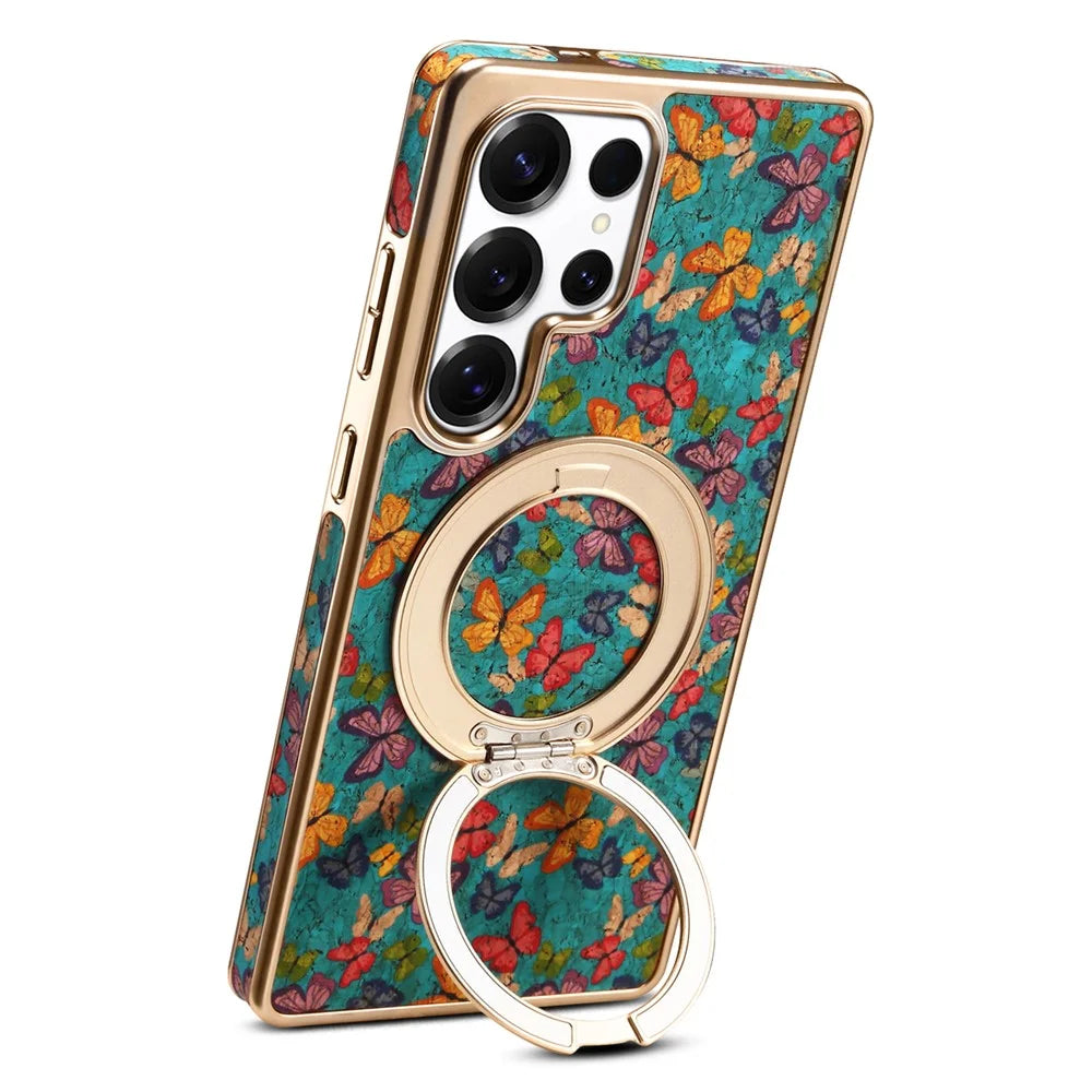 A22 For Samsung Galaxy S25 Ultra Magnetic Case Kickstand Electroplated Floral Phone Cover - Blue - 3