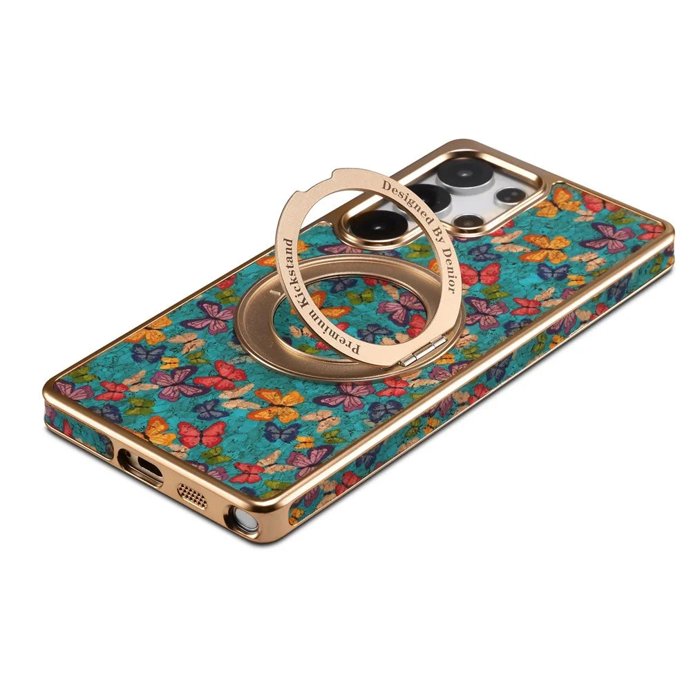 A22 For Samsung Galaxy S25 Ultra Magnetic Case Kickstand Electroplated Floral Phone Cover - Blue - 6