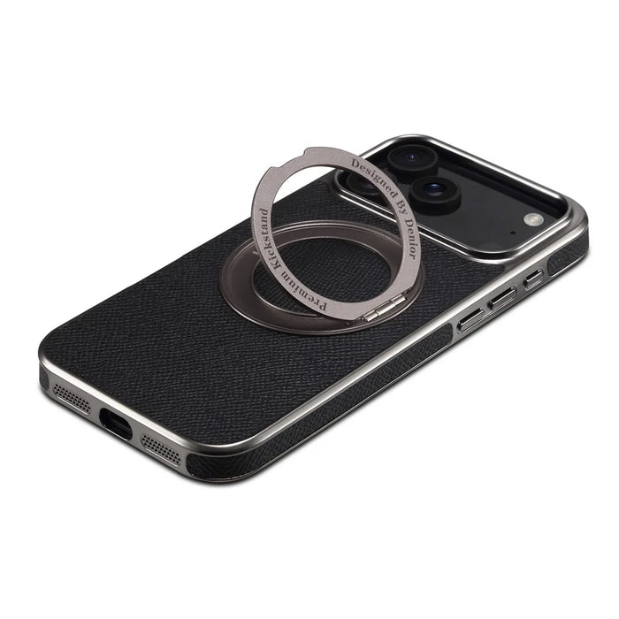 For iPhone 17 Pro Max Kickstand Case Genuine Cow Leather Back Cover Compatible with MagSafe - Black - 5
