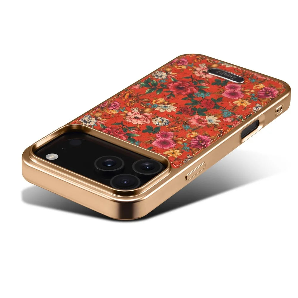 DENIOR A24 For iPhone 17 Pro Case Compatible with MagSafe Flower Leather PC TPU Phone Cover with Detachable Back Panel - Peony Red - 4