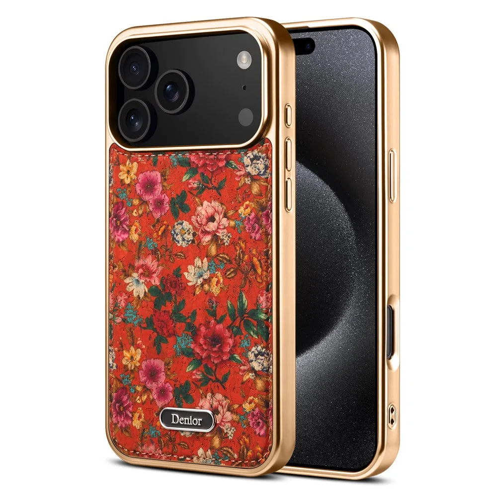 DENIOR A24 For iPhone 17 Pro Max Case Compatible with MagSafe Flower Leather PC TPU Phone Cover with Detachable Back Panel - Peony Red - 1