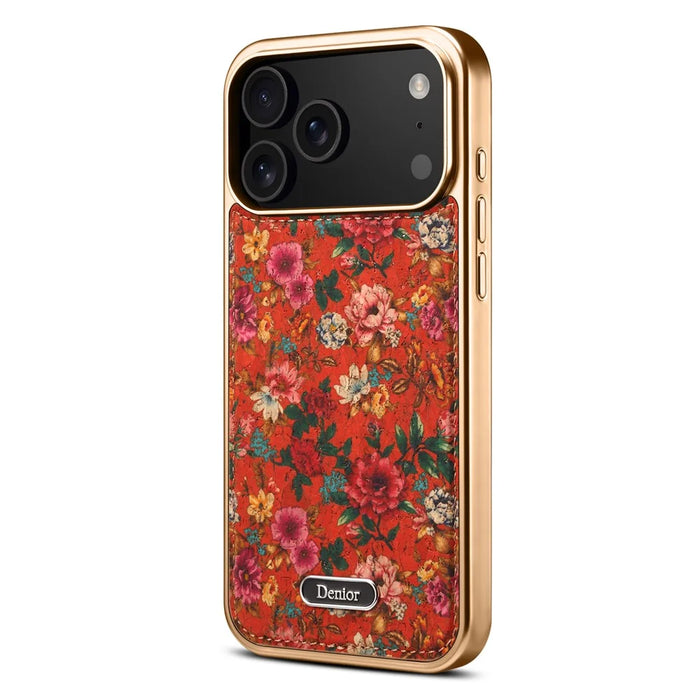 DENIOR A24 For iPhone 17 Pro Max Case Compatible with MagSafe Flower Leather PC TPU Phone Cover with Detachable Back Panel - Peony Red - 2