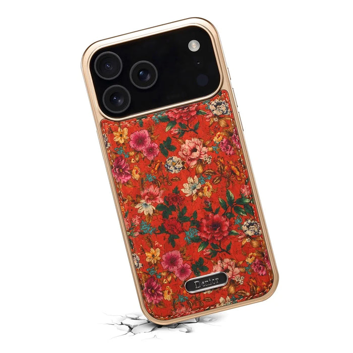 DENIOR A24 For iPhone 17 Pro Max Case Compatible with MagSafe Flower Leather PC TPU Phone Cover with Detachable Back Panel - Peony Red - 3