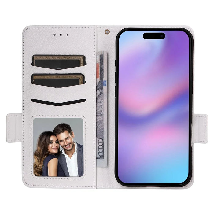 For iPhone Air Case with Wrist Strap Litchi Texture PU Leather Wallet Phone Cover - White - 2