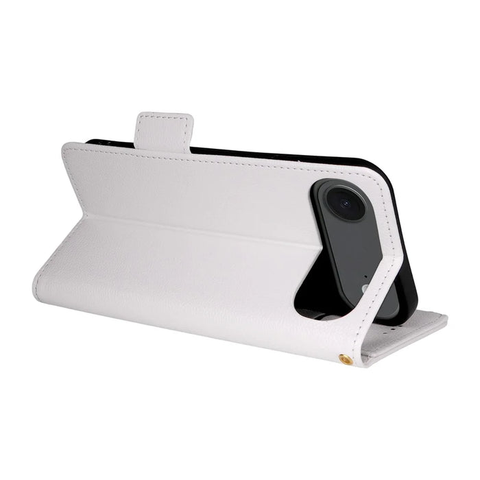 For iPhone Air Case with Wrist Strap Litchi Texture PU Leather Wallet Phone Cover - White - 3