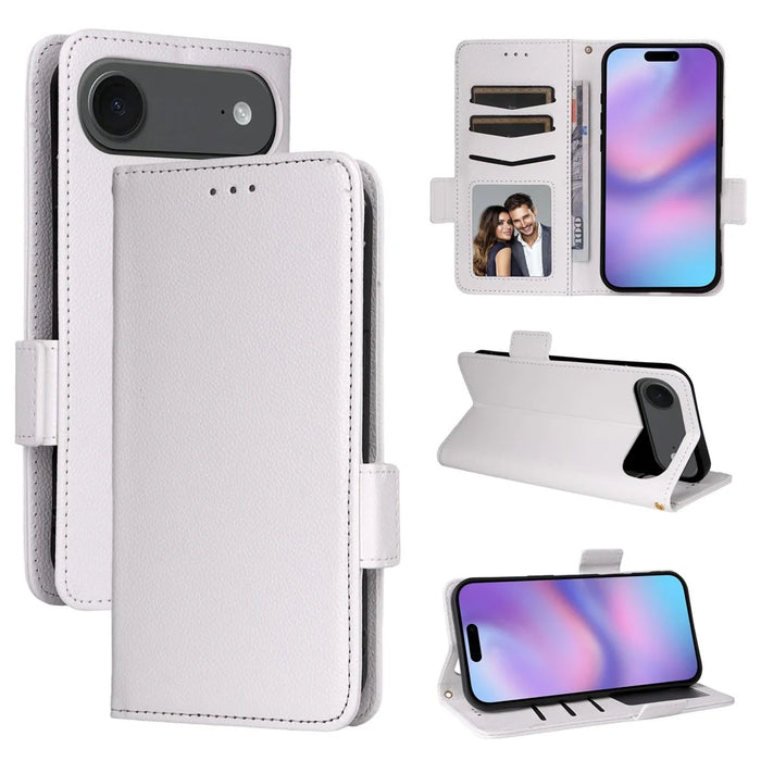 For iPhone Air Case with Wrist Strap Litchi Texture PU Leather Wallet Phone Cover - White - 7