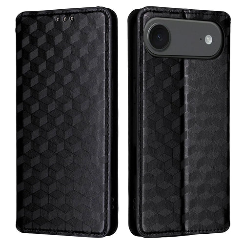 For iPhone Air Case Wallet Rhombus Imprinted Leather Phone Cover - Black - 1