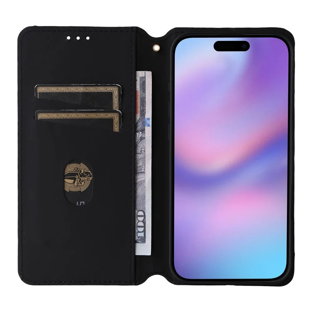 For iPhone Air Case Wallet Rhombus Imprinted Leather Phone Cover - Black - 2