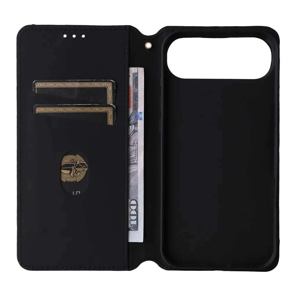 For iPhone Air Case Wallet Rhombus Imprinted Leather Phone Cover - Black - 3