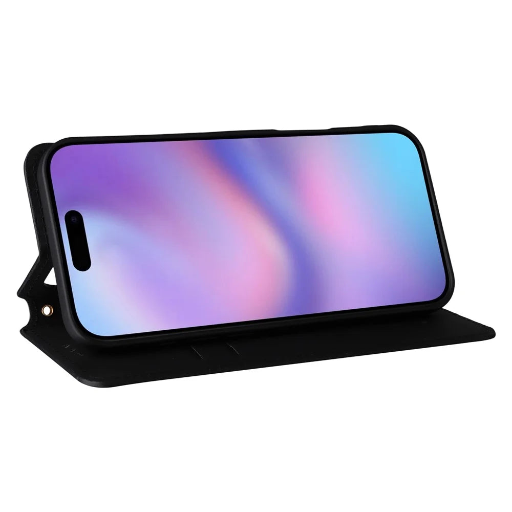 For iPhone Air Case Wallet Rhombus Imprinted Leather Phone Cover - Black - 4