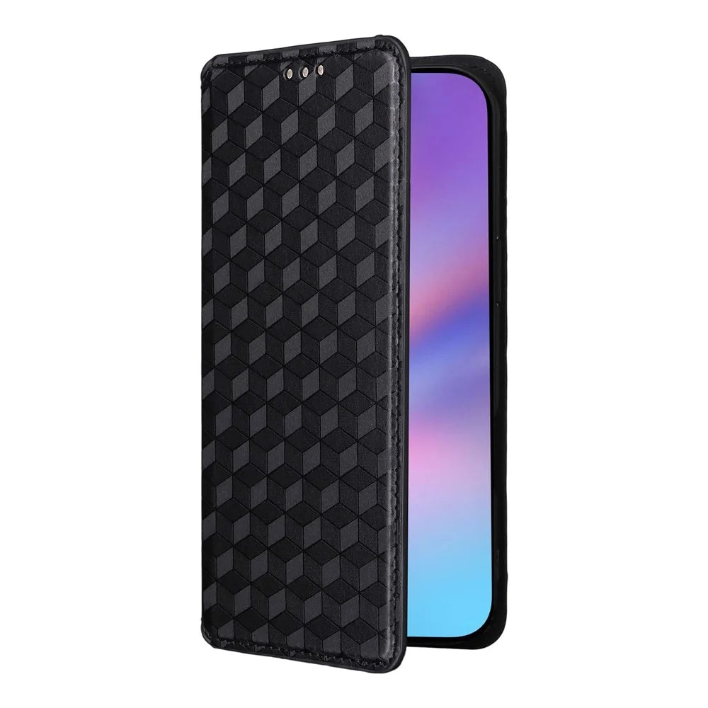 For iPhone Air Case Wallet Rhombus Imprinted Leather Phone Cover - Black - 6