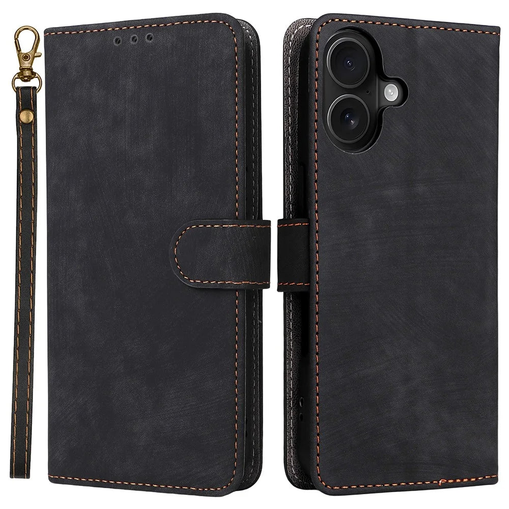 For iPhone 17 Case Wallet RFID Blocking PU Leather Phone Cover Stand with Strap - Black - 1