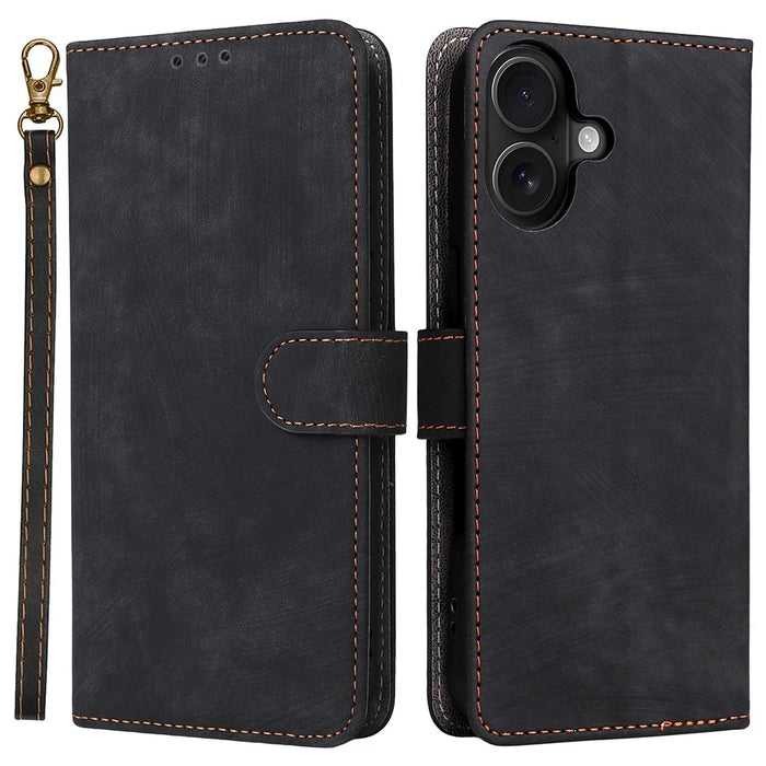For iPhone 17 Case Wallet RFID Blocking PU Leather Phone Cover Stand with Strap - Black - 1