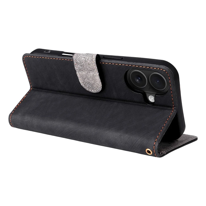 For iPhone 17 Case Wallet RFID Blocking PU Leather Phone Cover Stand with Strap - Black - 5