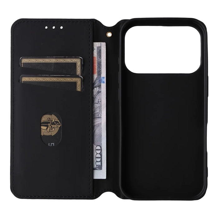 For iPhone 18 Pro / 17 Pro Case Wallet Rhombus Imprinted Leather Phone Cover - Black - 3