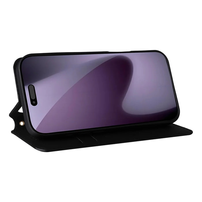 For iPhone 18 Pro / 17 Pro Case Wallet Rhombus Imprinted Leather Phone Cover - Black - 4
