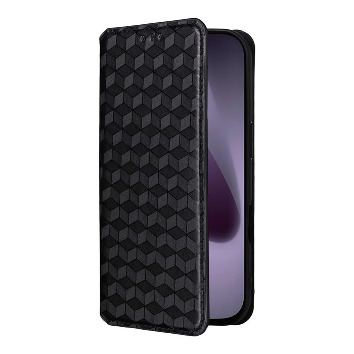 For iPhone 18 Pro / 17 Pro Case Wallet Rhombus Imprinted Leather Phone Cover - Black - 6