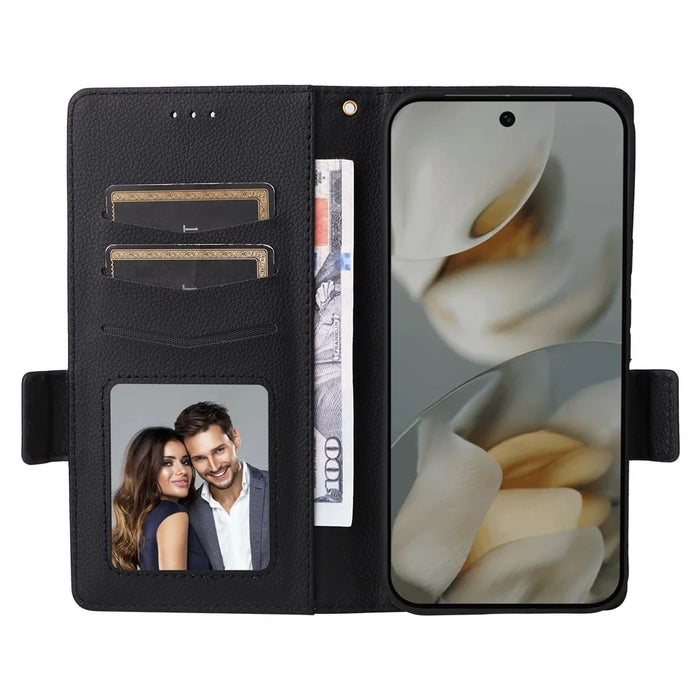 For Google Pixel 10 Pro XL Case with Wrist Strap Litchi Texture PU Leather Wallet Phone Cover - Black - 2