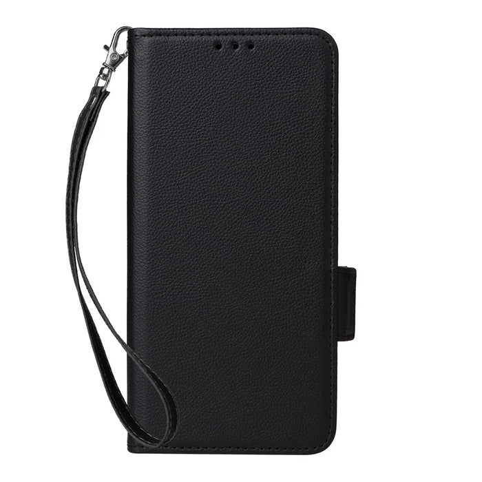 For Google Pixel 10 Pro XL Case with Wrist Strap Litchi Texture PU Leather Wallet Phone Cover - Black - 7