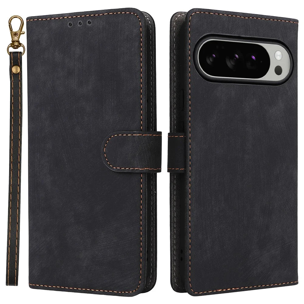 For Google Pixel 10 Pro XL Case Wallet RFID Blocking PU Leather Phone Cover Stand with Strap - Black - 1